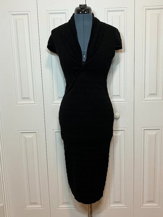 Catherine Malandrino Dresses & Skirts - Catherine Malandrino Black Wool Stretch Bodycon Dress Size L